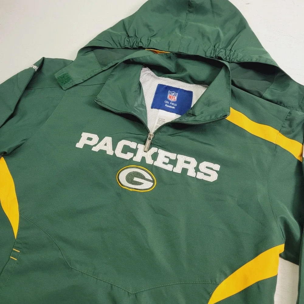 Green Bay Packers Jacket Youth Boys Sz M (12-14) Reebok NFL Windbreaker‎ Jacket